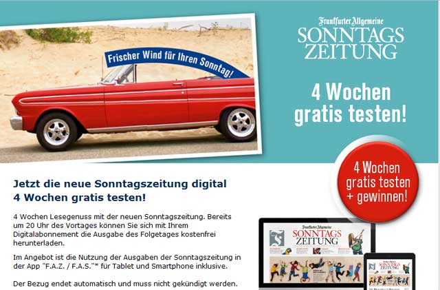 Frankfurter Allgemeine Zeitung: 4 digitale Sonntagsausgaben kostenlos