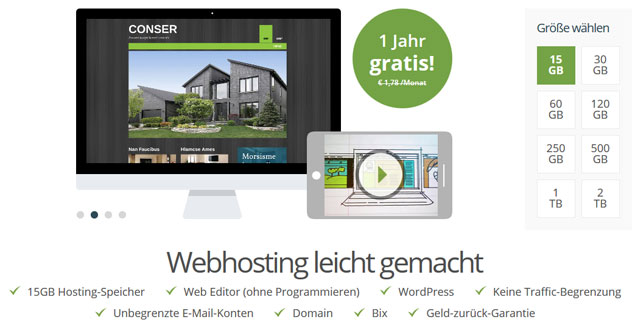 1 Jahr gratis WordPress Webhosting