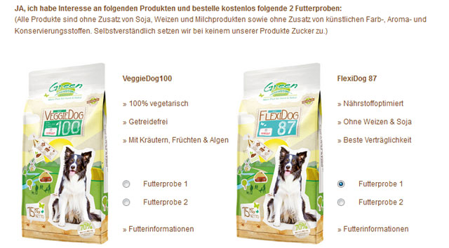 Vegetarisches Hundefutter: 2 kostenlose Produktproben + 5 Euro Futtergutschein