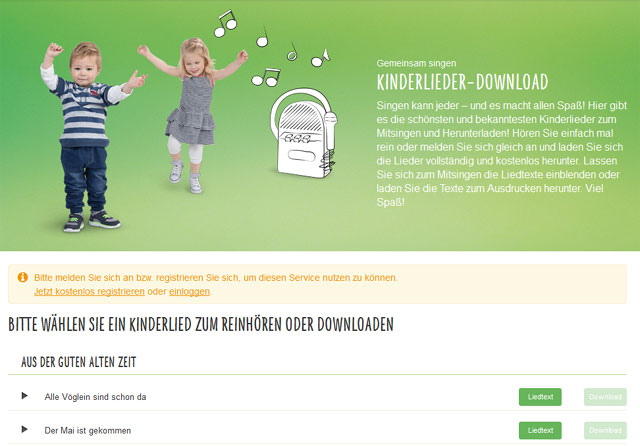 Kinderlieder kostenlos