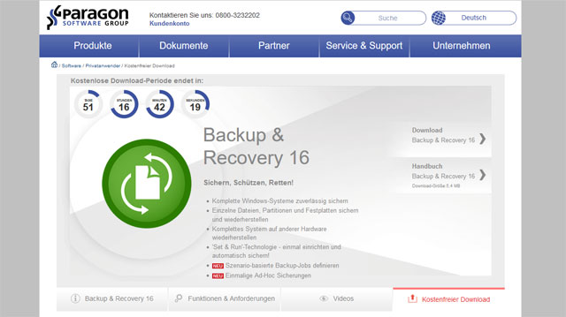 Paragon Backup Recovery kostenlos