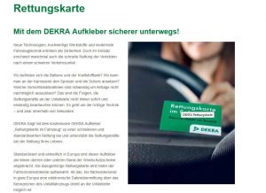 Dekra Rettungskarte und Aufleber gratis